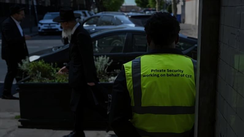A member of private security group CST, a charity dedicated to protecting the Jewish community, on patrol in Golders Green, London, 1 May 2026.