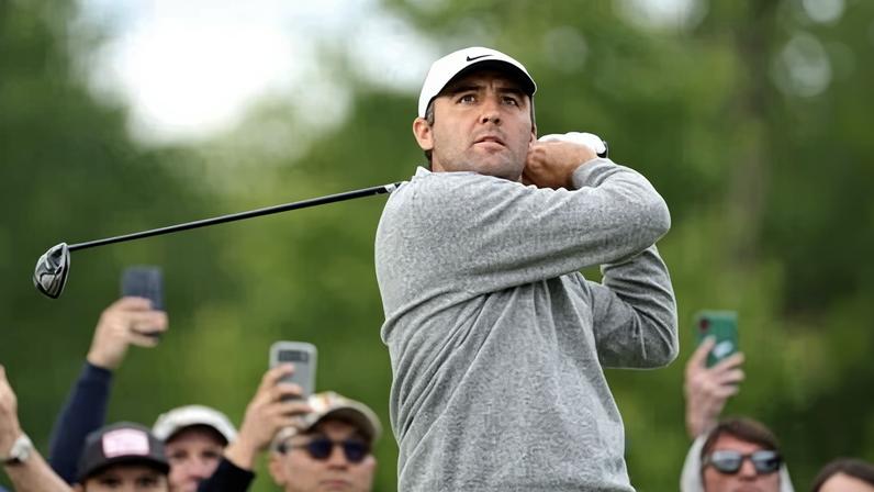 Scottie Scheffler shared the lead with seven other men after the opening round of the PGA Championship at Aronimink Golf Club.