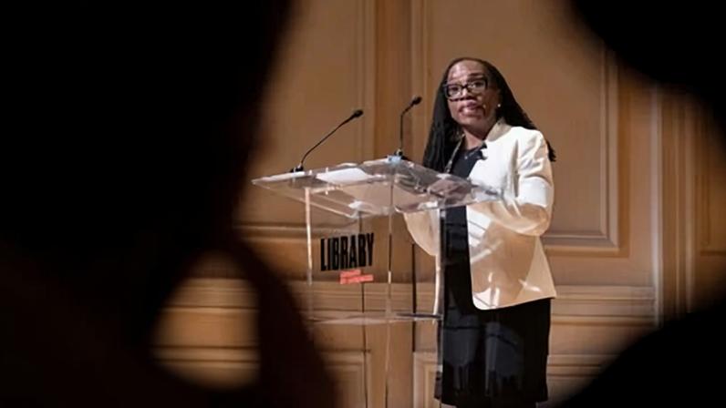 Ketanji Brown Jackson speaks to the 2025 Supreme Court Fellows Program on 13 February 2025 at the Library of Congress in Washington.