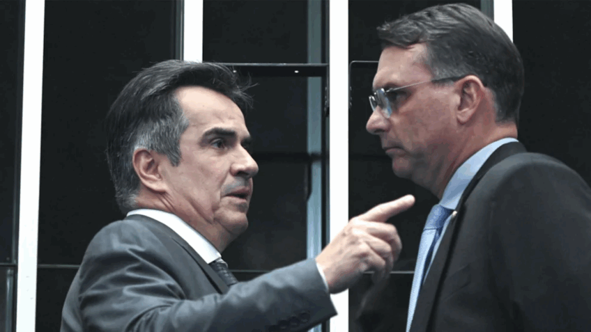 Flávio Bolsonaro (à dir.) ressaltava a relação com seu pai e a origem nordestina de Ciro Nogueira (à esq.) como fatores estratégicos para uma eventual chapa eleitoral