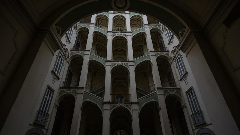 The elaborate staircase of the rococo Palazzo dello Spagnolo, built in 1738.