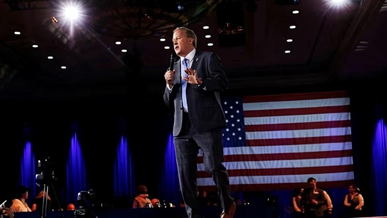 Ken Paxton, Texas attorney general and Republican US Senate candidate, speaks during the Ronald Regan dinner at the Conservative Political Action Conference (CPAC) in Grapevine, Texas, on 27 March 2026.