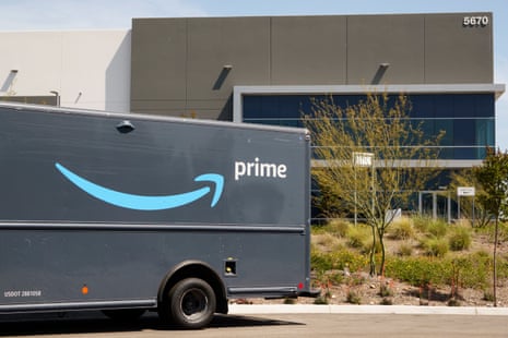 An Amazon Prime delivery truck outside an Amazon delivery station on 25 April 2025 in San Diego, California.