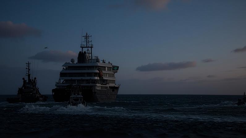 The cruise ship MV Hondius near the port of Granadilla de Abona, Tenerife, Spain, on 11 May 2026.