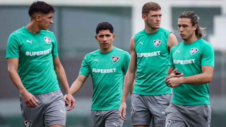 Bernal, Savarino, Castillo e Canobbio no treino do Fluminense (Foto: Marcelo Gonçalves/ Fluminense FC)