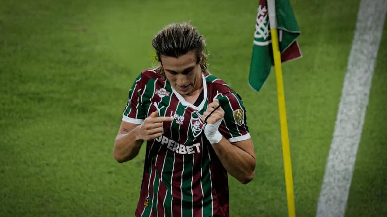 Canobbio comemora terceiro gol do Fluminense contra o La Guaira (Foto: Marina Garcia/ Fluminense FC)
