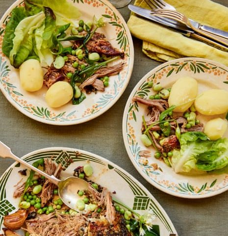 Conor Gadd’s lamb shoulder cooked in buttermilk with peas, broad beans and wild garlic.