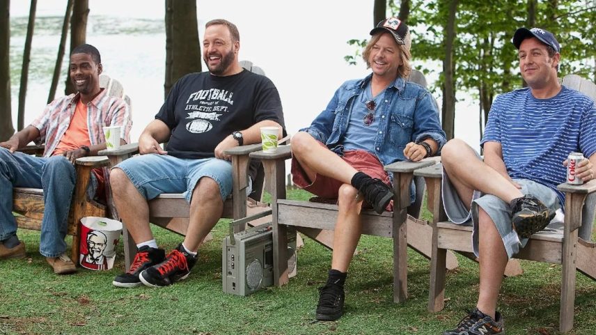 Adam Sandler (dir.) vai escrever e estrelar 'Gente Grande 3', que será lançado pela Netflix; Chris Rock, Kevin James e David Spade devem retornar Foto: Happy Maddison/Divulgação