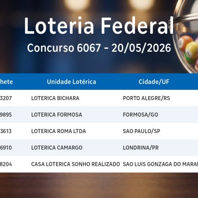 Números sorteados no concurso 6067 da Federal