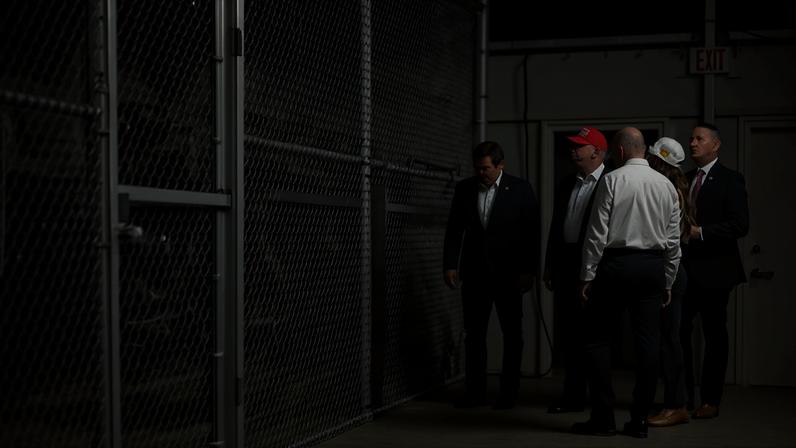 Donald Trump, alongside Ron DeSantis, tours the facility on 1 July 2025.