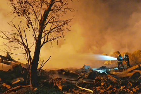 Fire rescue forces carry out operations after an explosion at a fireworks factory at Changsha the Hunan province of China.