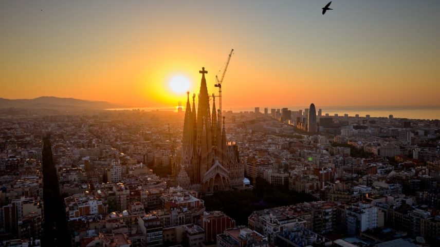 An aerial view of the Basilica of the Sagrada Familia