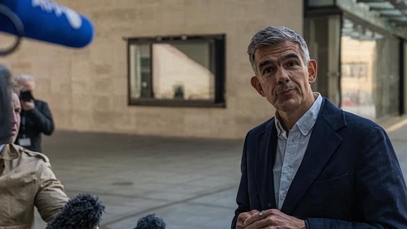 The newly appointed director general outside Broadcasting House on 18 May.