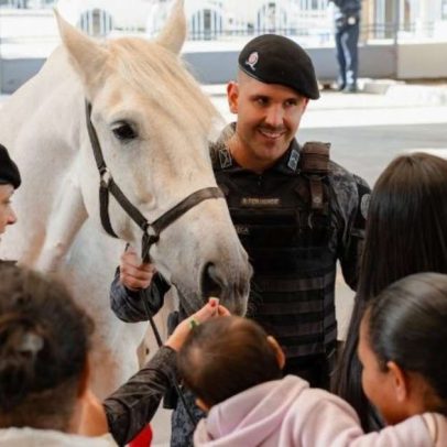 Cavalo da Brigada visita crianças na Santa Casa de Porto Alegre