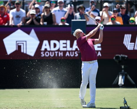 Cameron Smith tees off at the LIV Adelaide tournament at The Grange Golf Club earlier this year.
