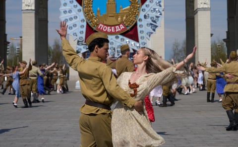 Moscow students perform as a part of Victory Day celebration. Photograph: Alexander Zemlianichenko/AP