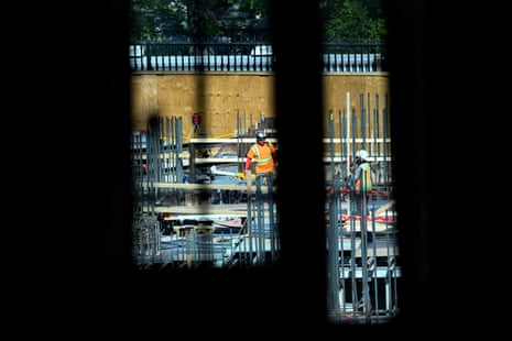 Construction of the White House ballroom seen from the East Room, in Washington DC on 4 May 2026.
