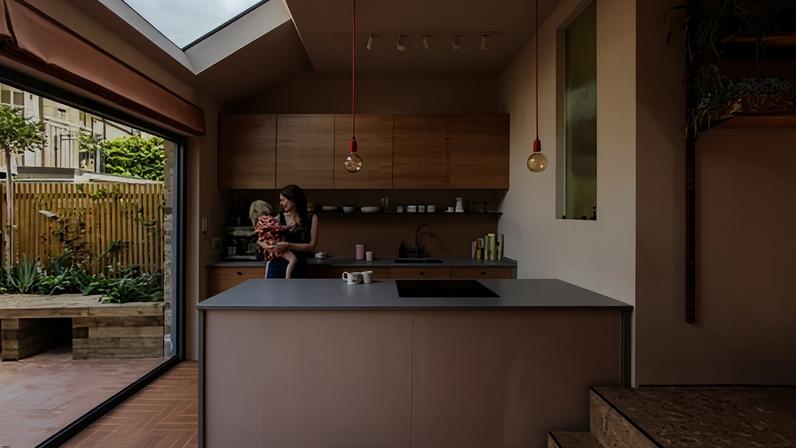 Most of the house is painted a calming earthy pink. All photographs: Megan Taylor