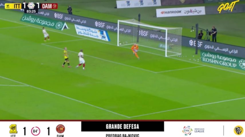 Al Ittihad 1-1 Damac; Rajkovic faz defesa importante