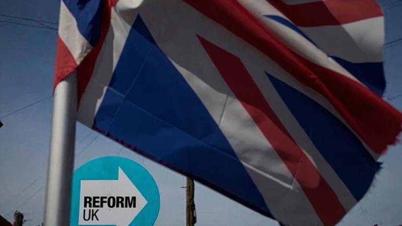 A Reform UK party placards in Makerfield, where the party was campaigning when it visited the Hamlet Wigan cafe.