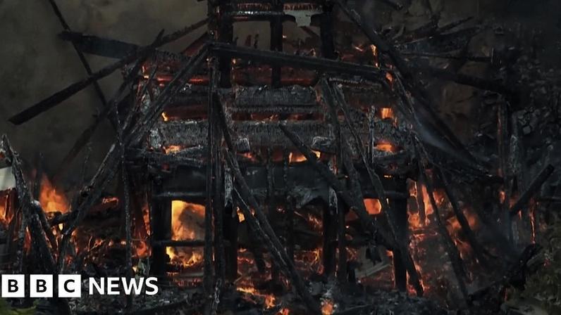 Temple hall burning