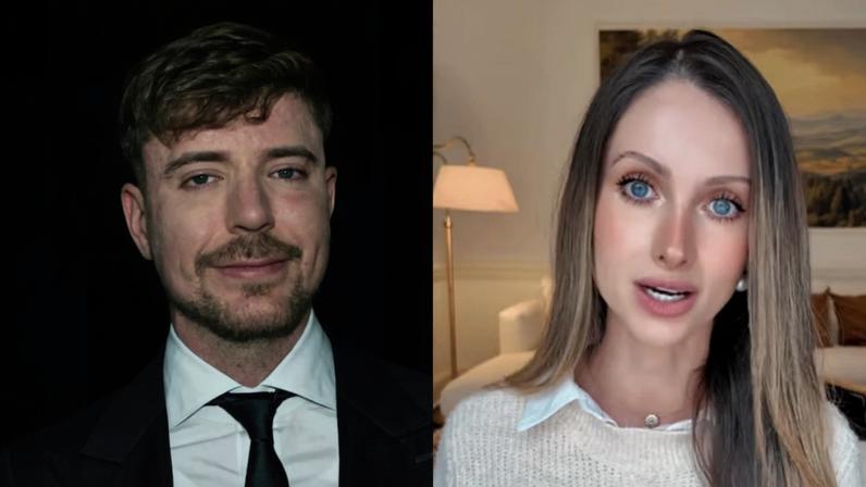 Lorrayne Mavromatis processa empresa de MrBeast por assédio e discriminação. Foto: Evan Agostini/Invision/AP e @lorraynemavromatis via Instagram