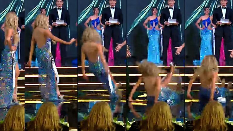 Joana Camargo, Miss Eco Brasil, sofreu um tombo durante o Miss Eco International 2026 em 22 de maio. Vídeo repercutiu nas redes sociais e no YouTube.