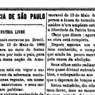 13 de maio de 1888: Estadão traz notícia da abolição da escravidão na capa