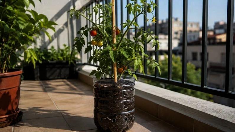 Cultivo de tomate em garrafa PET rende bons resultados em espaços reduzidos