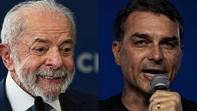 Montagem com fotos de Lula e Flávio Bolsonaro