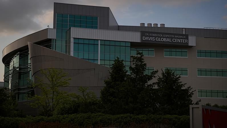 Nebraska Medicine's Davis Global Center is seen on Sunday in Omaha, where US passengers from the hantavirus-stricken cruise ship are quarantining.