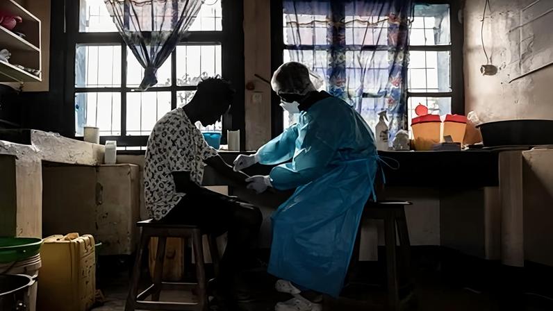 A patient prepares to have blood drawn for a test at General Referral Hospital of Mongbwalu in eastern DRC this week.