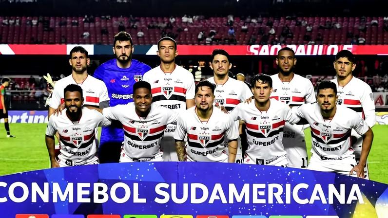 Equipe do São Paulo antes de confronto com o Boston River — Foto: Marcos Ribolli