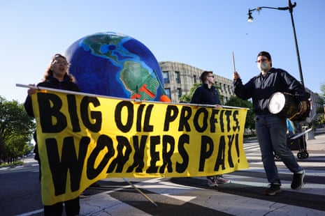 Climate activists block an I-395 highway ramp near the offices of the American Petroleum Institute (API) in Washington, D.C. on May 1, 2026.