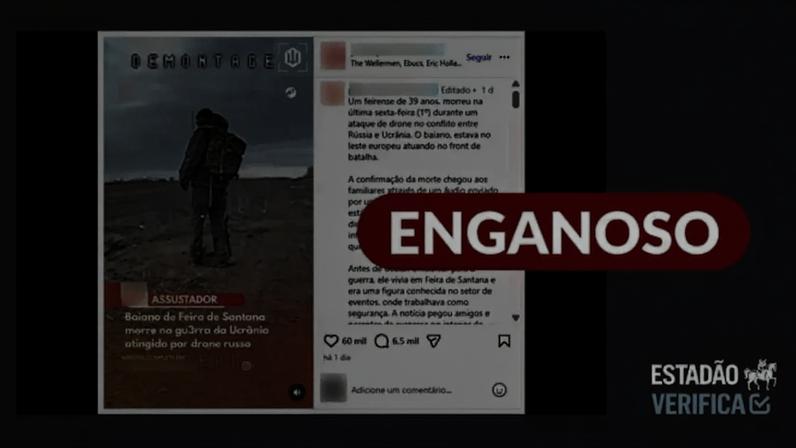 Vídeo mostra ataque de drone ucraniano contra soldado da Rússia, e não morte de baiano