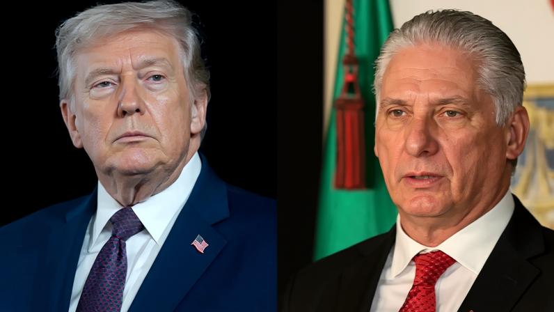 O presidente dos EUA, Donald Trump, (esquerda) e o presidente cubano, Miguel Díaz-Canel (direita). (Stefani Reynolds / Horacio Villalobos/Getty Images)