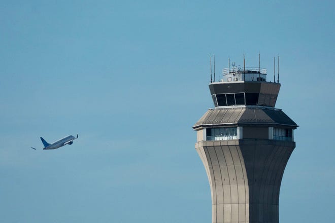 An air traffic control tower at Newark Liberty International Airport is seen in this file photo from July 3, 2024.