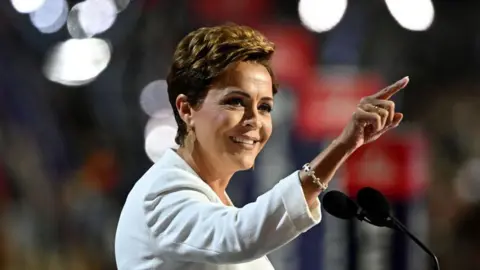 Getty Images Arizona Republican U.S. Senate candidate Kari Lake speaks on stage on the second day of the Republican National Convention at the Fiserv Forum on July 16, 2024 in Milwaukee, Wisconsin.