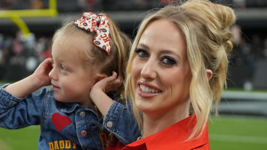 Brittany Mahomes and children watch warmups prior to game between the Kansas City Chiefs and the Denver Broncos at GEHA Field at Arrowhead Stadium. As of 2026, Mahomes now shares three children - Sterling, 5, Patrick "Bronze," 3, and Golden, 15 months - with husband and Kansas City Chiefs quarterback Patrick Mahomes.