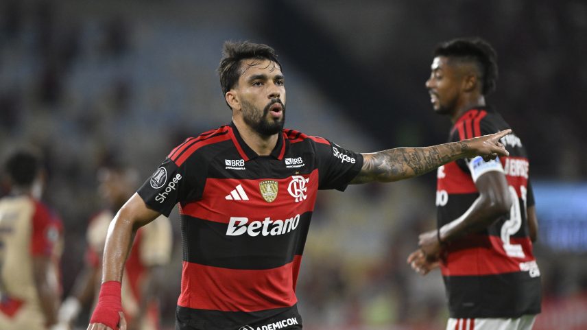 Paquetá comemora o gol do Flamengo contra o Independiente Medellín — Foto: André Durão