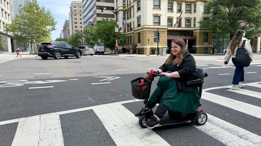 Maria Town using her mobility scooter.