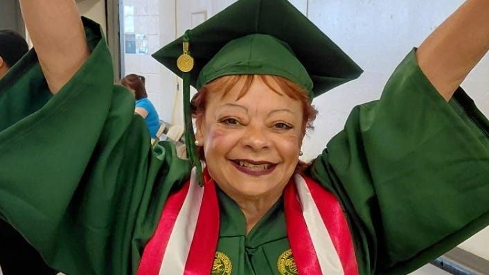 Irma Garcia, 72, earned her bachelor’s degree in public administration from George Mason University’s Schar School of Policy and Government on Saturday, May 16.