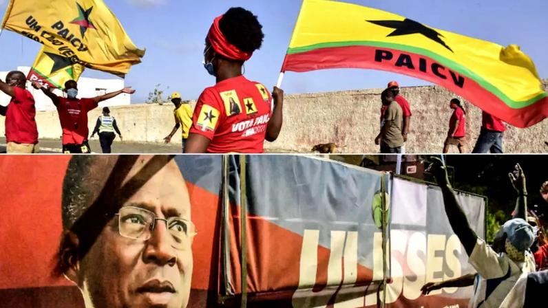Militantes do PAICV (no alto) et do MpD (abaixo), nas eleições anteriores em Cabo Verde, em 2021. (Imagem de ilustração)