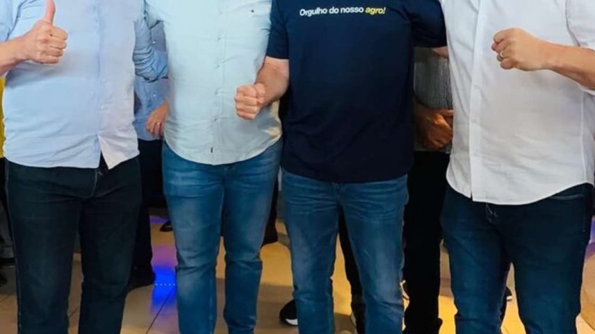 Tarcísio e Flávio tiveram a última agenda conjunta na Agrishow, no final de abril, ao lado dos pré-candidatos ao Senado André do Prado (à esquerda) e Guilherme Derrite (à direita)