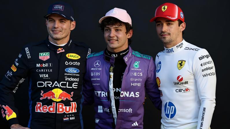 Antonelli, Verstappen e Leclerc ocupam as primeiras posições do grid de largada em Miami (Foto: CHARLY TRIBALLEAU / AFP)