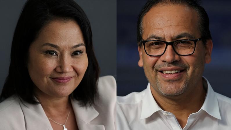 A direitista Keiko Fujimori, ex-congressista e filha do falecido ditador peruano Alberto Fujimori, e o esquerdista Roberto Sánchez