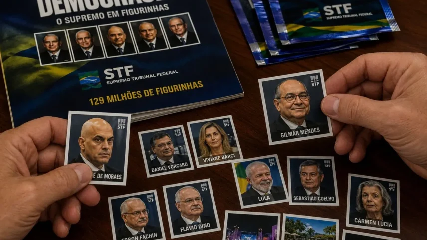 Álbum da Democracia: troco meu Zanin carimbado por seu Tagliaferro. Topa? (Foto: ChatGPT)