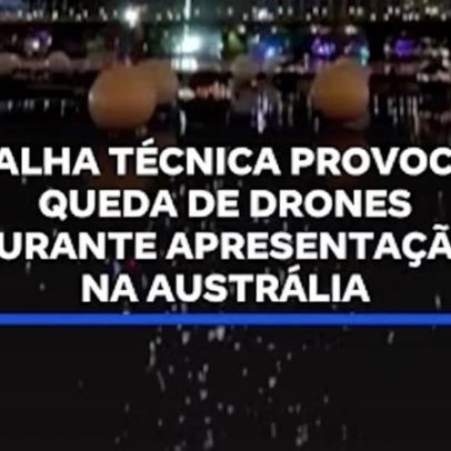 Falha técnica causa queda de drones durante apresentação.