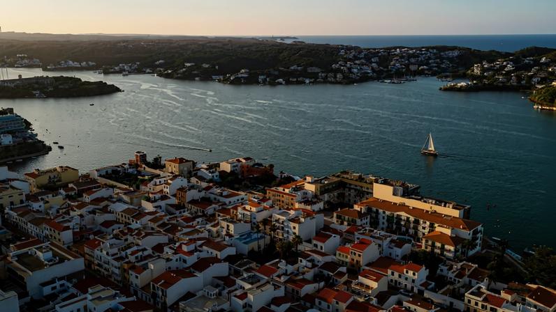 Aerial view of the Mahon harbor.