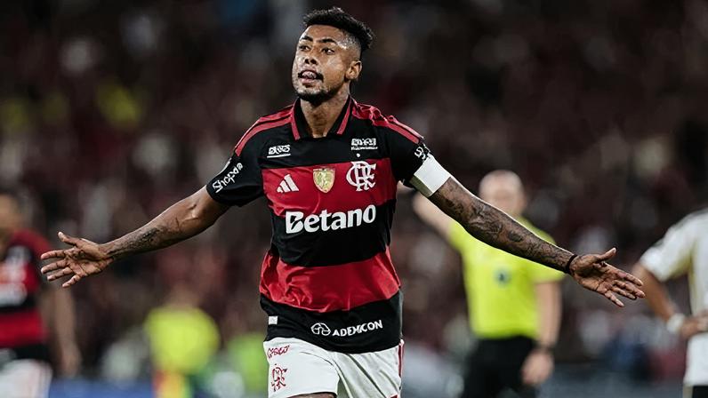 Bruno Henrique, atacante do Flamengo, celebrando um dos seus gols diante do Cusco, pela Copa Libertadores